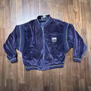 Vintage Federal Express Olympic Velour Bomber Jacket Mens Large Purple Zip 90s